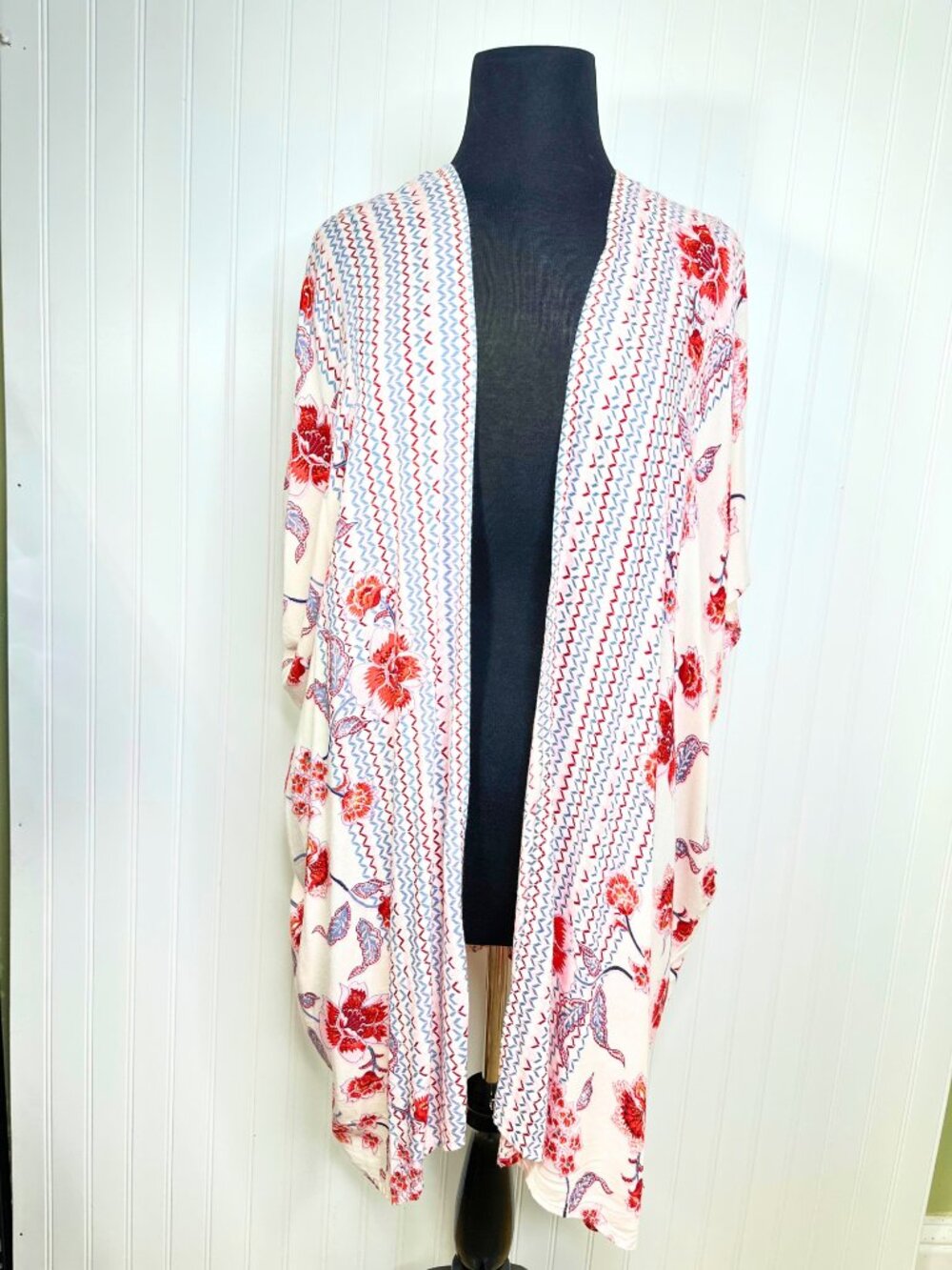 Gypsy Love Floral Geometric Open Front Kimono Cardigan Boho Cover Up Size M